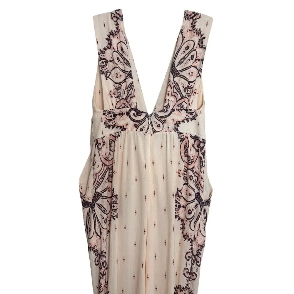 Free People, Women’s ‘Setting Sun’ Printed Jumpsuit, V-Neck, Boho, Pink X-Small - Picture 7 of 10